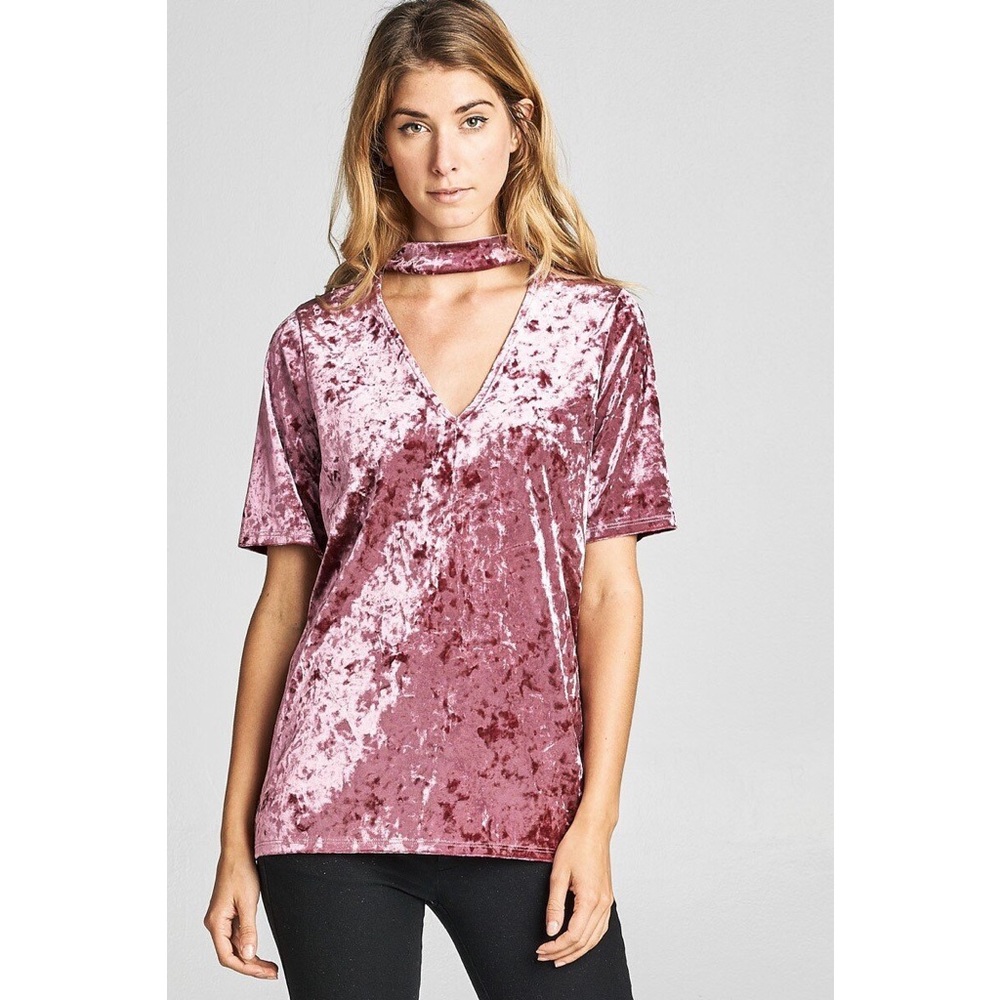 Pink Velvet Cut Out Neck Top